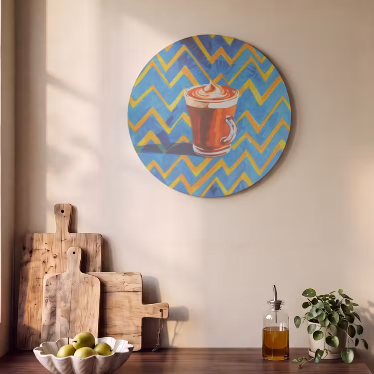 Akoestisch schilderij rond - Mok - Koffie - Zigzag - Slagroom — 4