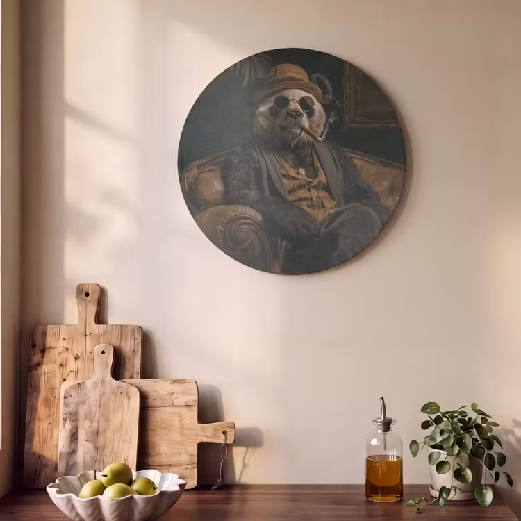 Akoestisch schilderij rond - Panda - Hoed - Bril - Pak — 4