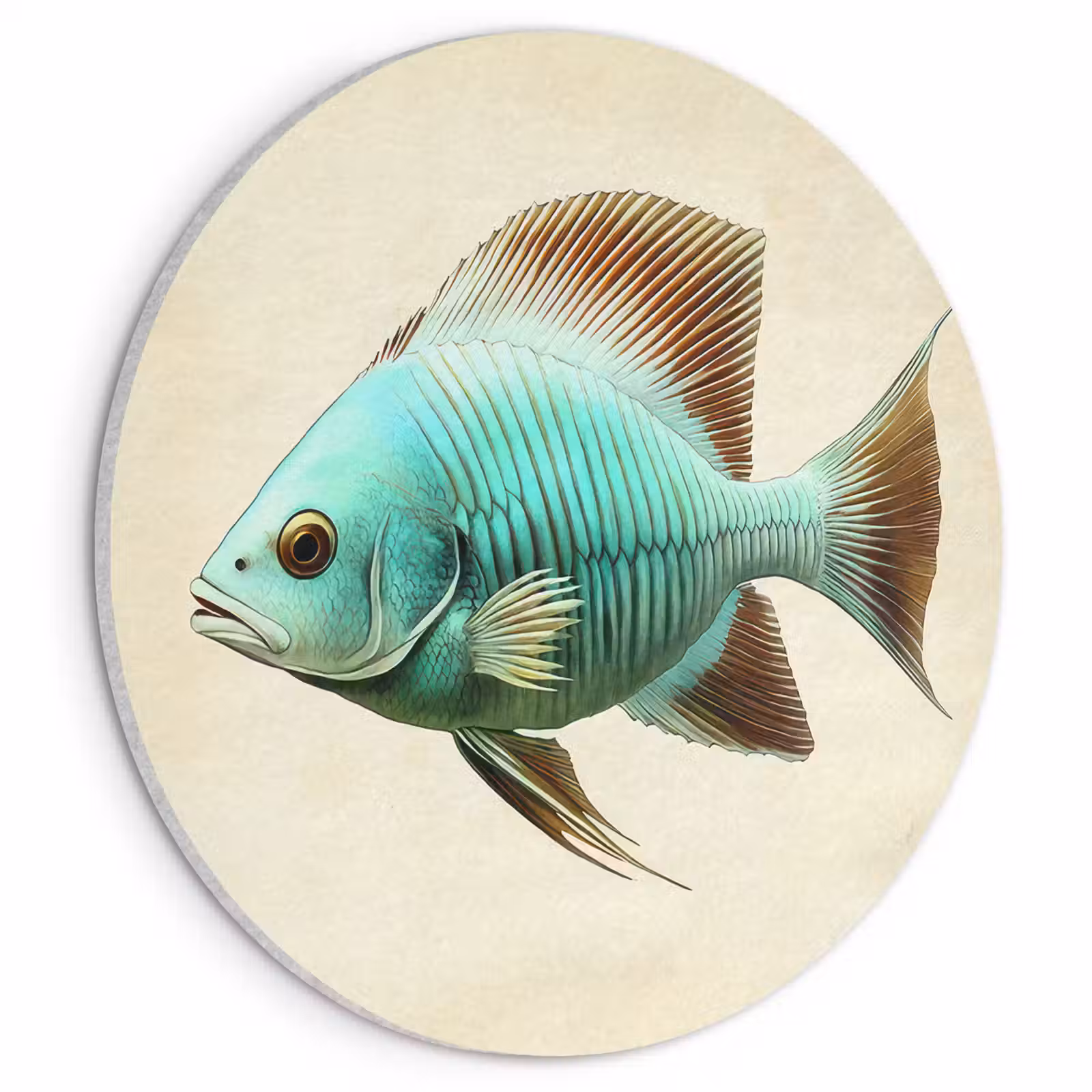 Akoestisch schilderij rond - Schubben - Vis - Mint - Minimalistisch — 1