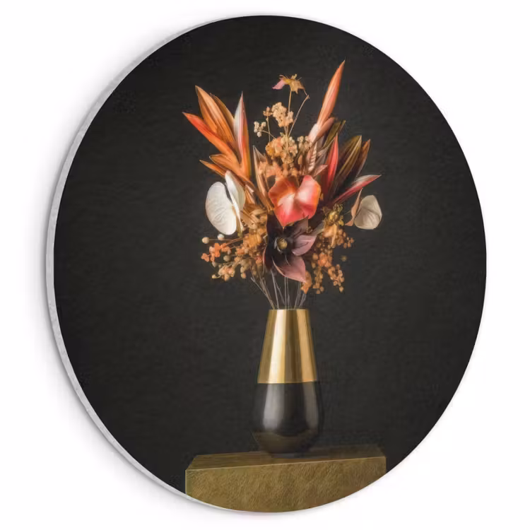 Akoestisch schilderij rond - Exotisch - Boeket - Vaas - Goud — 1