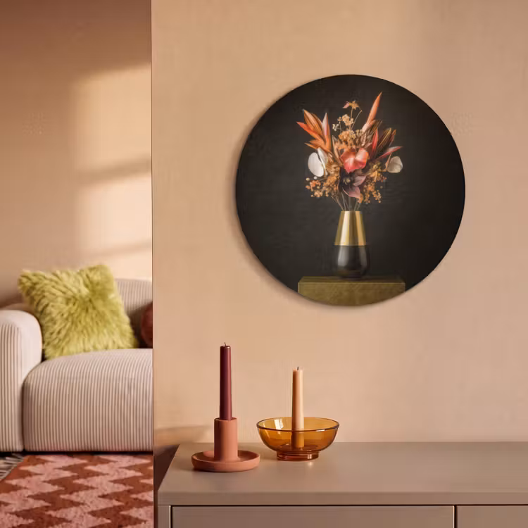Akoestisch schilderij rond - Exotisch - Boeket - Vaas - Goud — 3