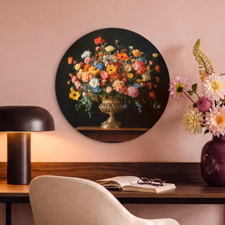 Akoestisch schilderij rond - Goud - Bloemen - Kleuren - Vaas — 2