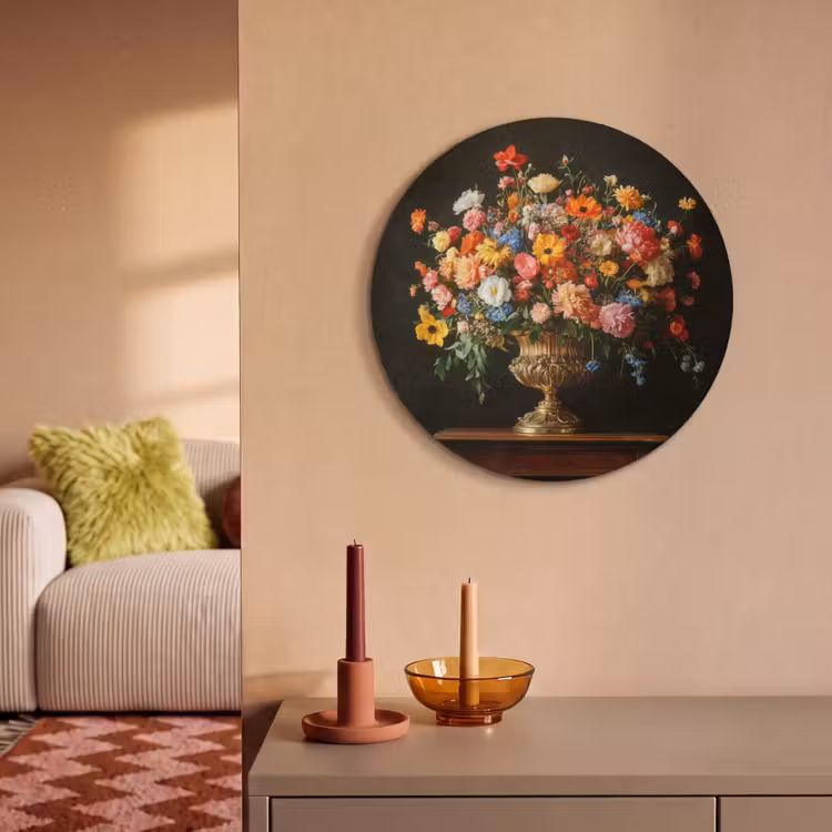 Akoestisch schilderij rond - Goud - Bloemen - Kleuren - Vaas — 3