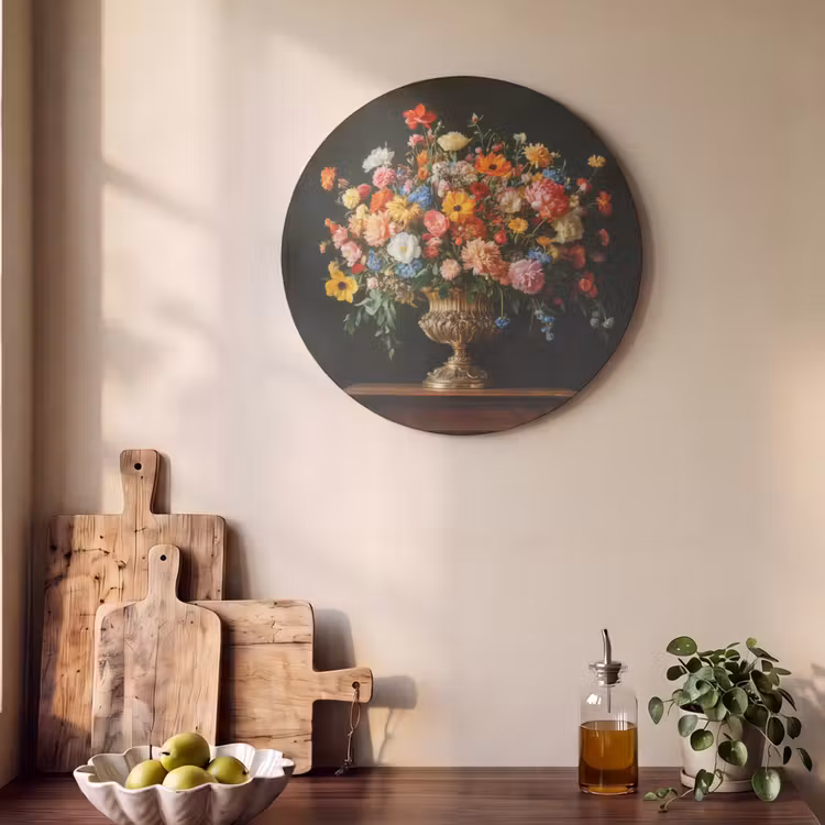 Akoestisch schilderij rond - Goud - Bloemen - Kleuren - Vaas — 4