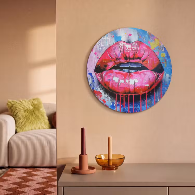 Akoestisch schilderij rond - Graffiti - Lippen - Felroze - Geschilderd — 3