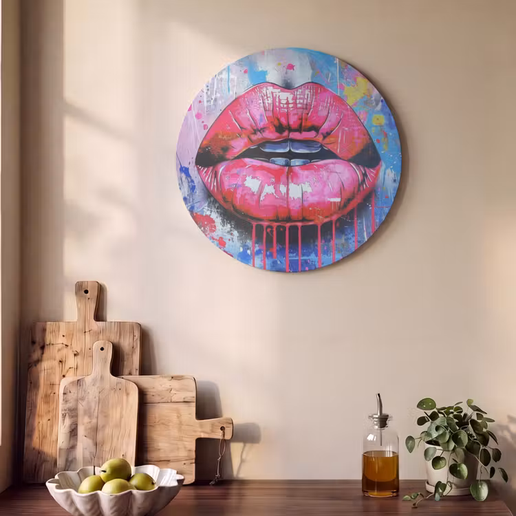 Akoestisch schilderij rond - Graffiti - Lippen - Felroze - Geschilderd — 4