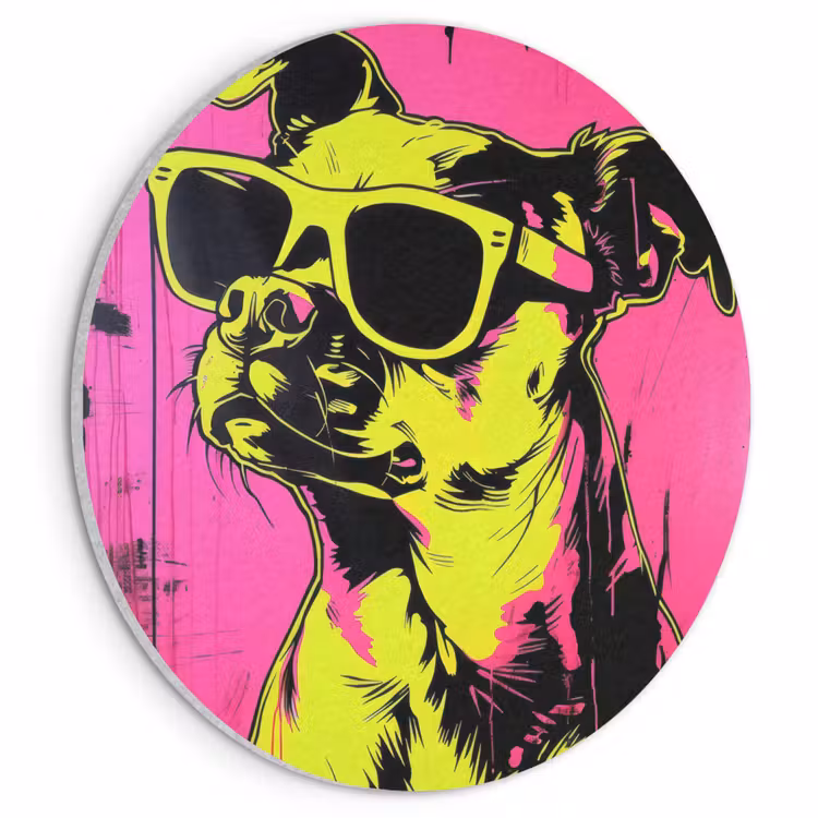 Akoestisch schilderij rond - Hond - Zonnebril - Roze - Art — 1