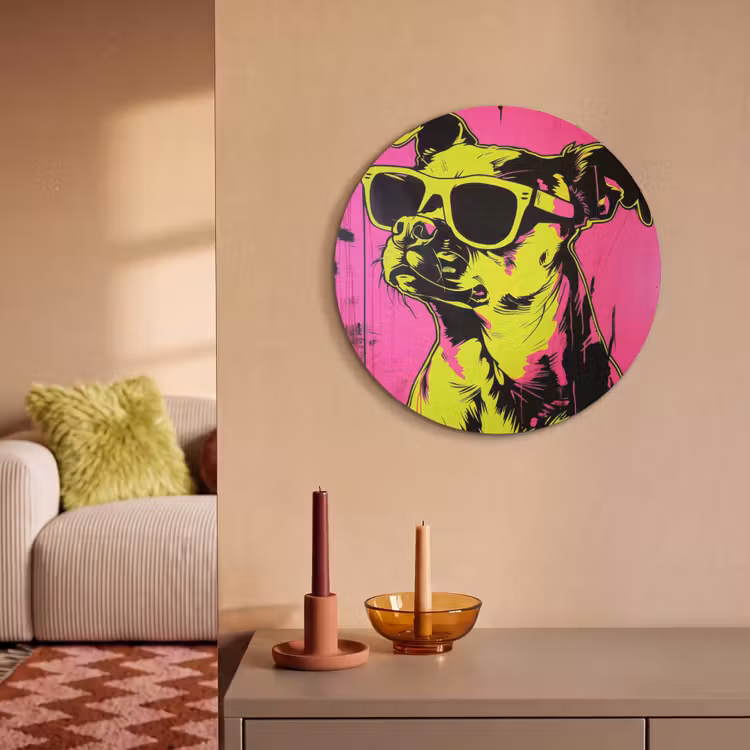 Akoestisch schilderij rond - Hond - Zonnebril - Roze - Art — 3