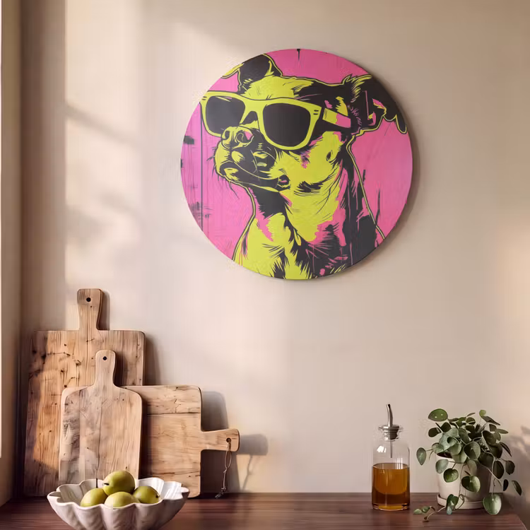 Akoestisch schilderij rond - Hond - Zonnebril - Roze - Art — 4