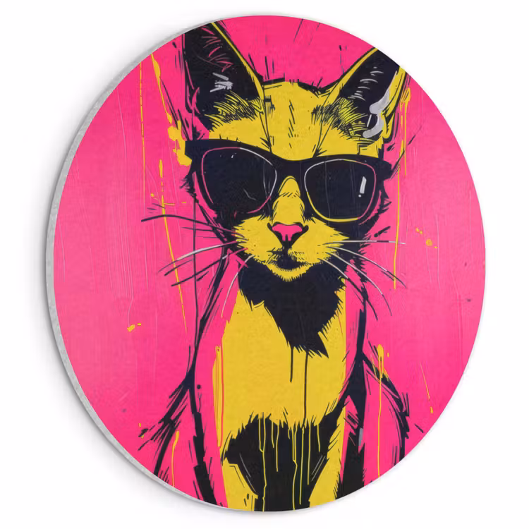 Akoestisch schilderij rond - Kat - Art - Zonnebril - Roze — 1