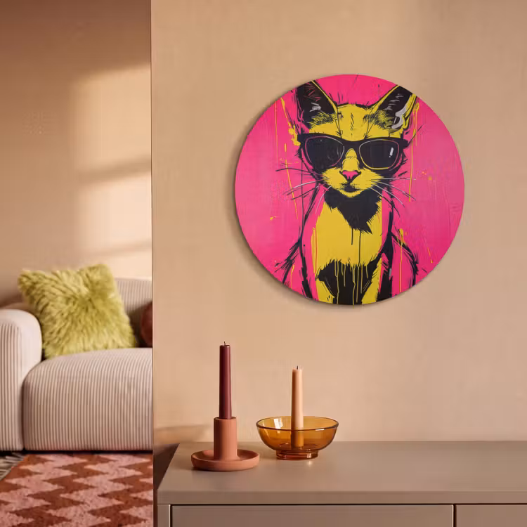 Akoestisch schilderij rond - Kat - Art - Zonnebril - Roze — 3