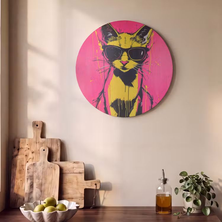 Akoestisch schilderij rond - Kat - Art - Zonnebril - Roze — 4