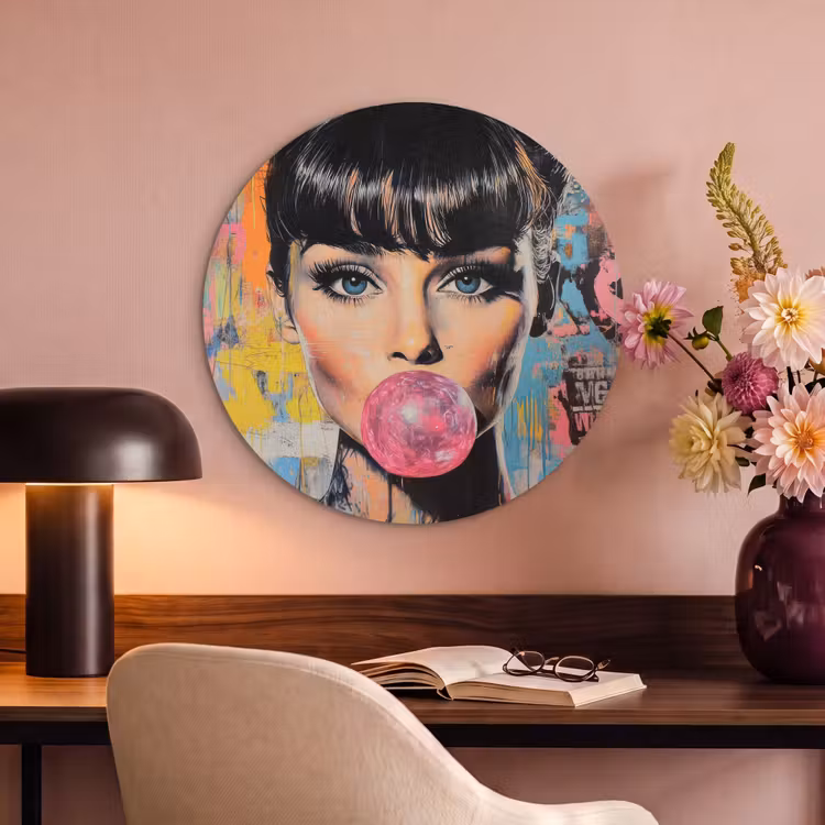 Akoestisch schilderij rond - Kauwgom - Vrouw - Penseelstreken - Modern — 2