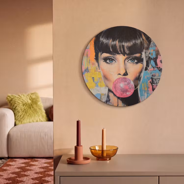 Akoestisch schilderij rond - Kauwgom - Vrouw - Penseelstreken - Modern — 3