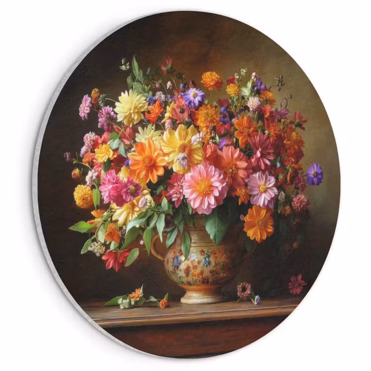 Akoestisch schilderij rond - Kleuren - Boeket - Vaas - Hout — 1