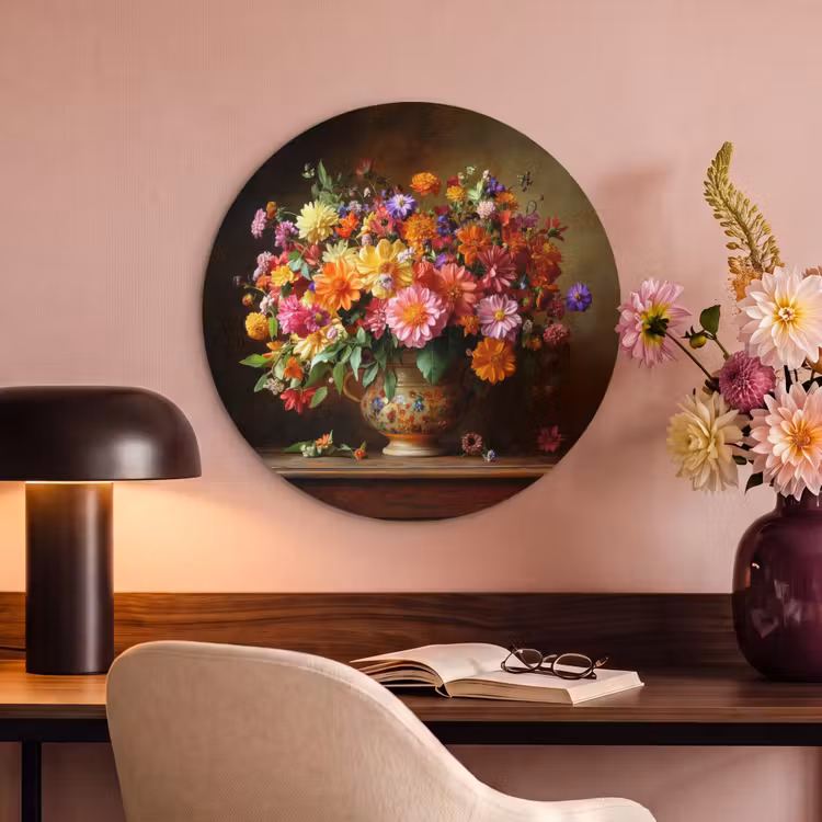 Akoestisch schilderij rond - Kleuren - Boeket - Vaas - Hout — 2