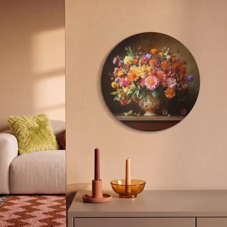 Akoestisch schilderij rond - Kleuren - Boeket - Vaas - Hout — 3