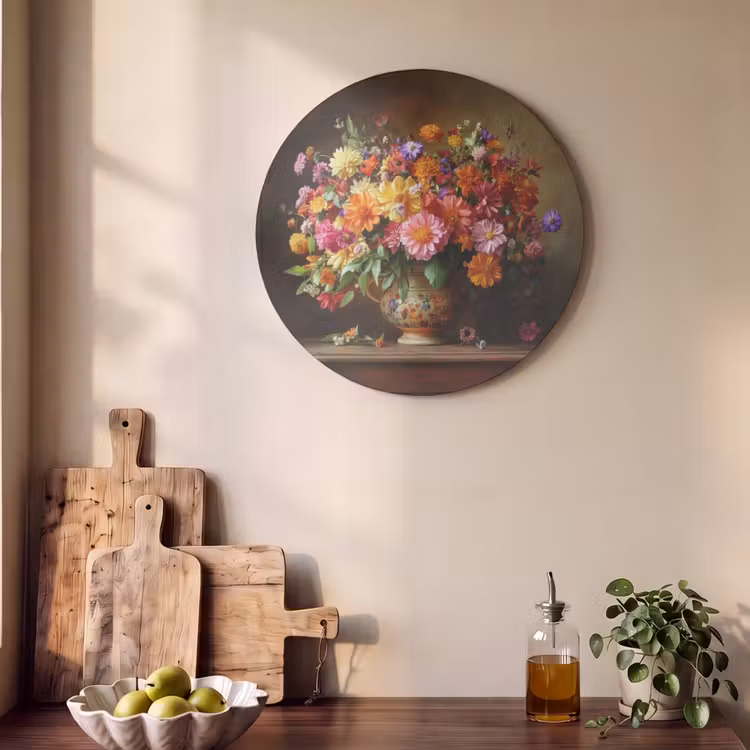 Akoestisch schilderij rond - Kleuren - Boeket - Vaas - Hout — 4