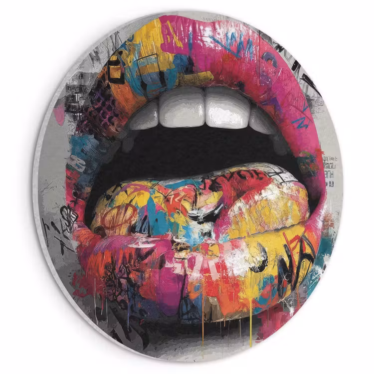 Akoestisch schilderij rond - Lippen - Graffiti - Expressief — 1