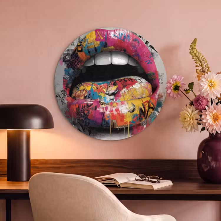 Akoestisch schilderij rond - Lippen - Graffiti - Expressief — 2
