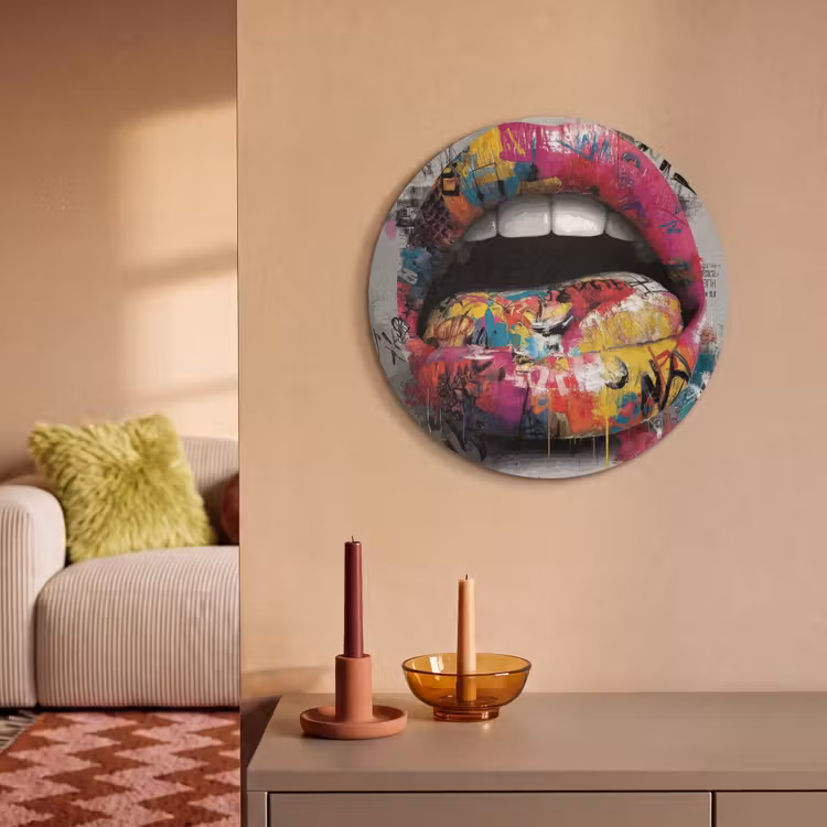 Akoestisch schilderij rond - Lippen - Graffiti - Expressief — 3
