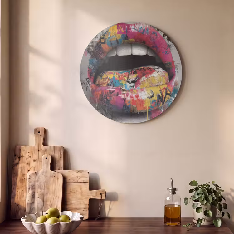 Akoestisch schilderij rond - Lippen - Graffiti - Expressief — 4
