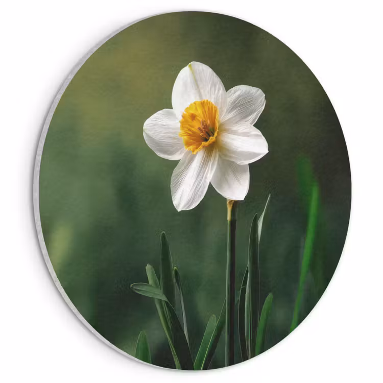 Akoestisch schilderij rond - Narcis - Bloem - Wit - Grassprieten — 1