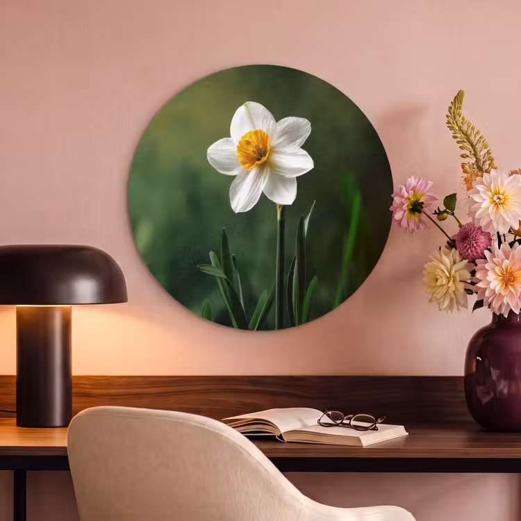 Akoestisch schilderij rond - Narcis - Bloem - Wit - Grassprieten — 2