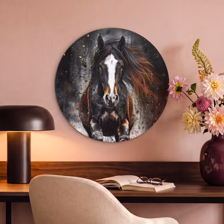 Akoestisch schilderij rond - Paard - Dieren - Zwart - Luxe - Modern — 2