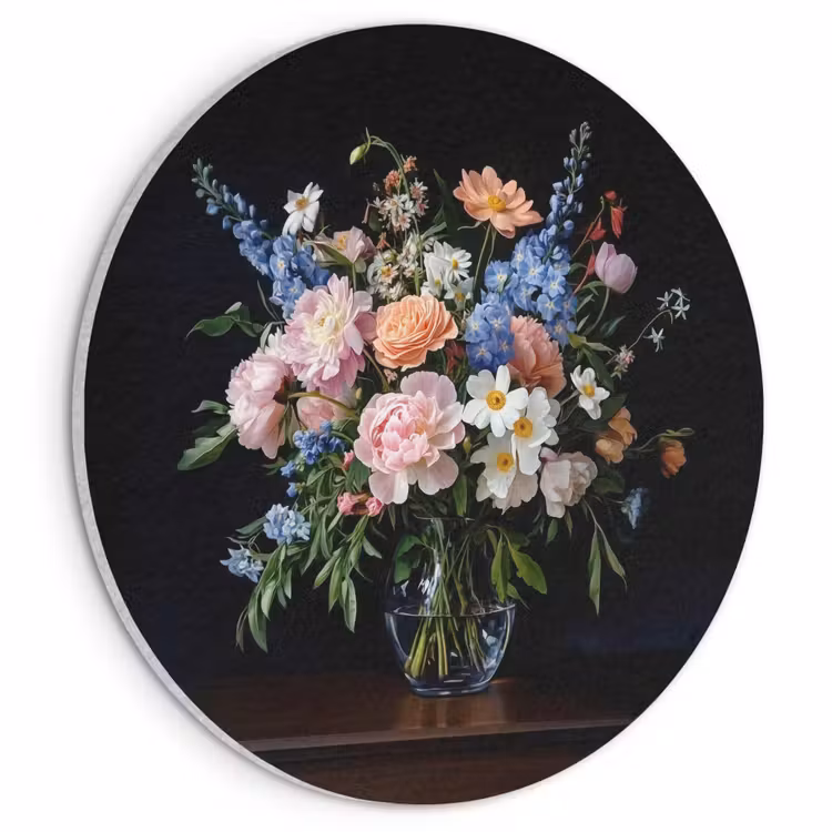 Akoestisch schilderij rond - Pastel - Bloemen - Glazen - Vaas — 1