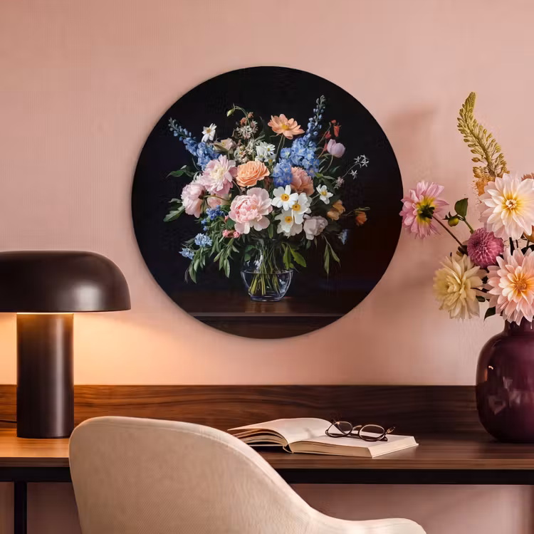 Akoestisch schilderij rond - Pastel - Bloemen - Glazen - Vaas — 2