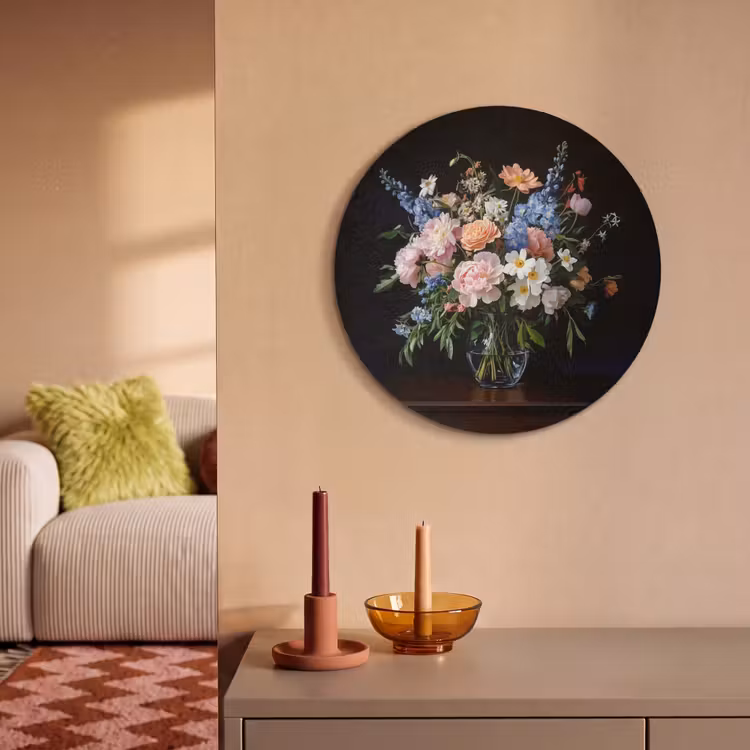 Akoestisch schilderij rond - Pastel - Bloemen - Glazen - Vaas — 3