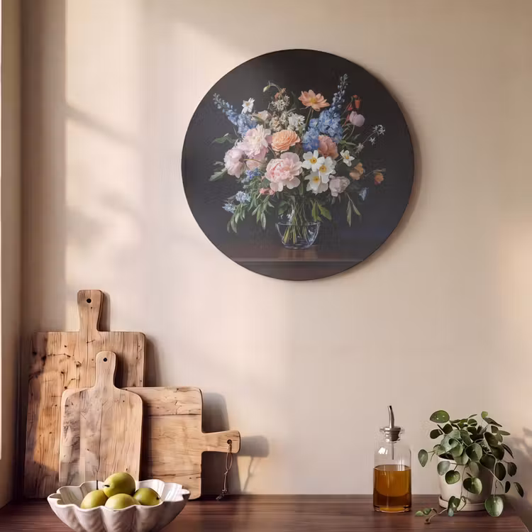 Akoestisch schilderij rond - Pastel - Bloemen - Glazen - Vaas — 4