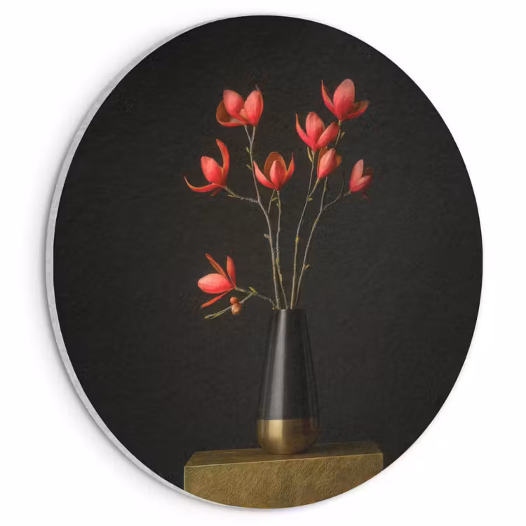 Akoestisch schilderij rond - Rode - Bloemen - Vaas — 1