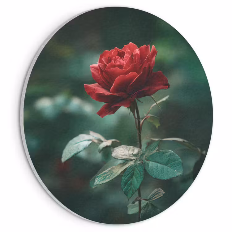 Akoestisch schilderij rond - Roos - Bladeren - Dieprood — 1