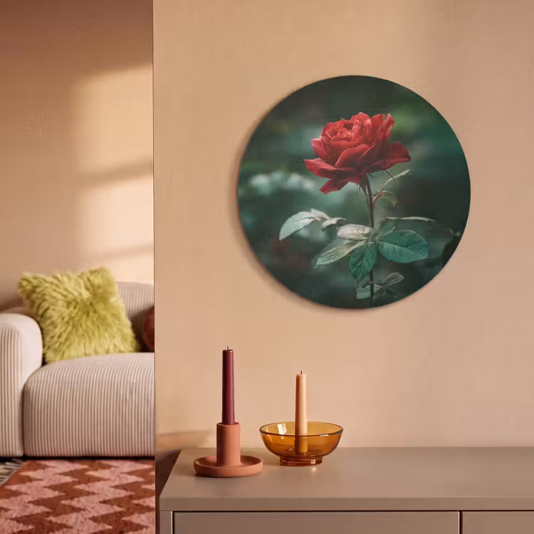 Akoestisch schilderij rond - Roos - Bladeren - Dieprood — 3