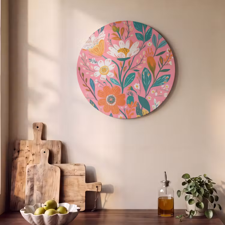 Akoestisch schilderij rond - Roze - Bloemen - Wit - Oranje — 4