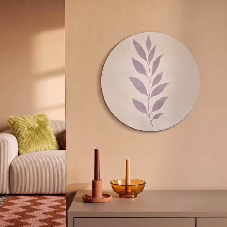 Akoestisch schilderij rond - Tak - Bladeren - Minimalistisch - Beige — 3