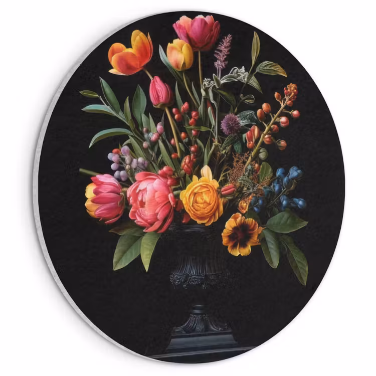 Akoestisch schilderij rond - Tulpen - Bessen - Boeket - Vaas — 1