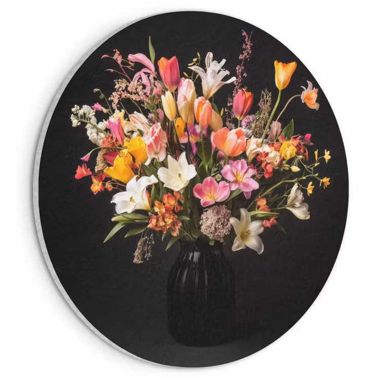 Akoestisch schilderij rond - Vaas - Bloemen - Tulpen — 1