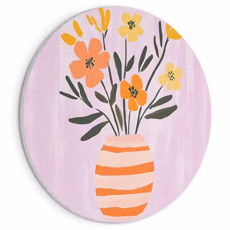 Akoestisch schilderij rond - Vaas - Gestreept - Bloemen - Oranje — 1