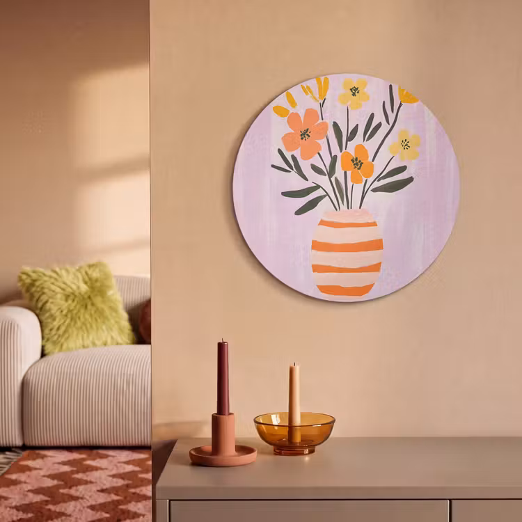 Akoestisch schilderij rond - Vaas - Gestreept - Bloemen - Oranje — 3