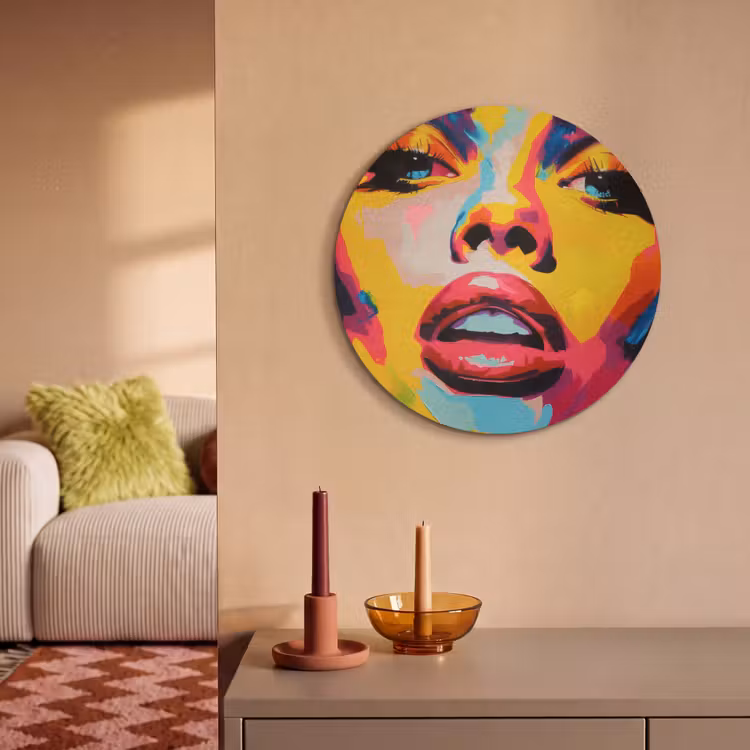 Akoestisch schilderij rond - Vrouw - Gezicht - Kleurrijk — 3