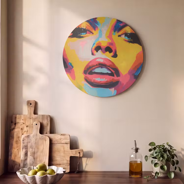 Akoestisch schilderij rond - Vrouw - Gezicht - Kleurrijk — 4