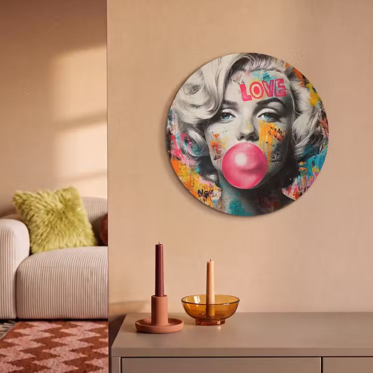 Akoestisch schilderij rond - Vrouw - Kauwgom - Graffiti - Neonkleuren — 3