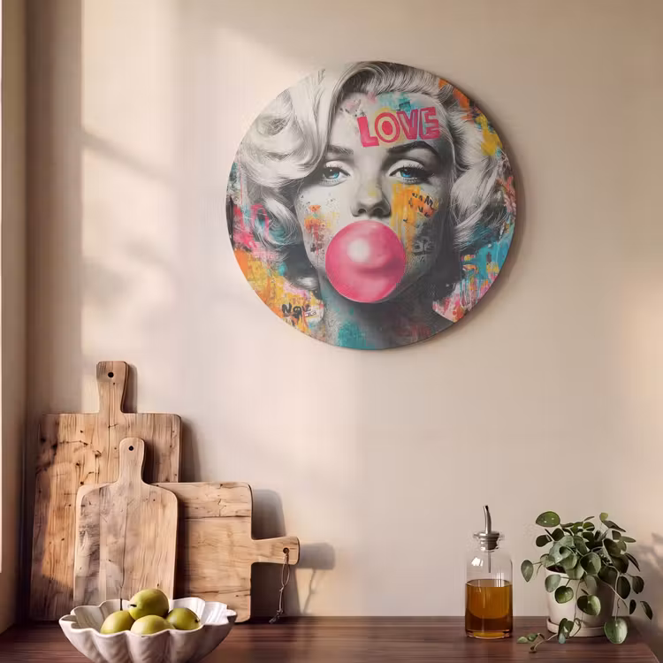 Akoestisch schilderij rond - Vrouw - Kauwgom - Graffiti - Neonkleuren — 4