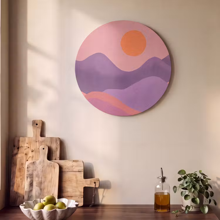 Akoestisch schilderij rond - Zon - Heuvels - Paars - Abstract — 4