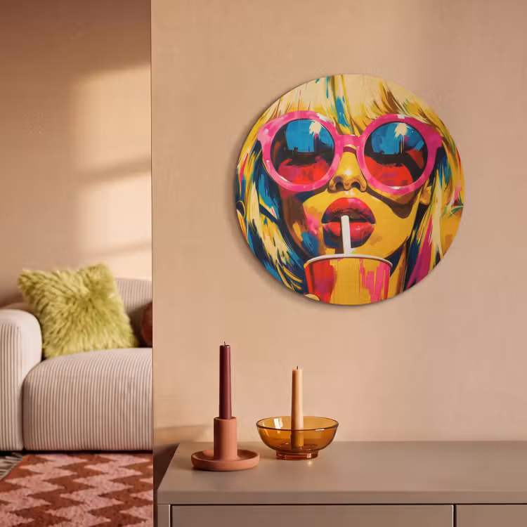 Akoestisch schilderij rond - Zonnebril - Roze - Vrouw - Rietje — 3