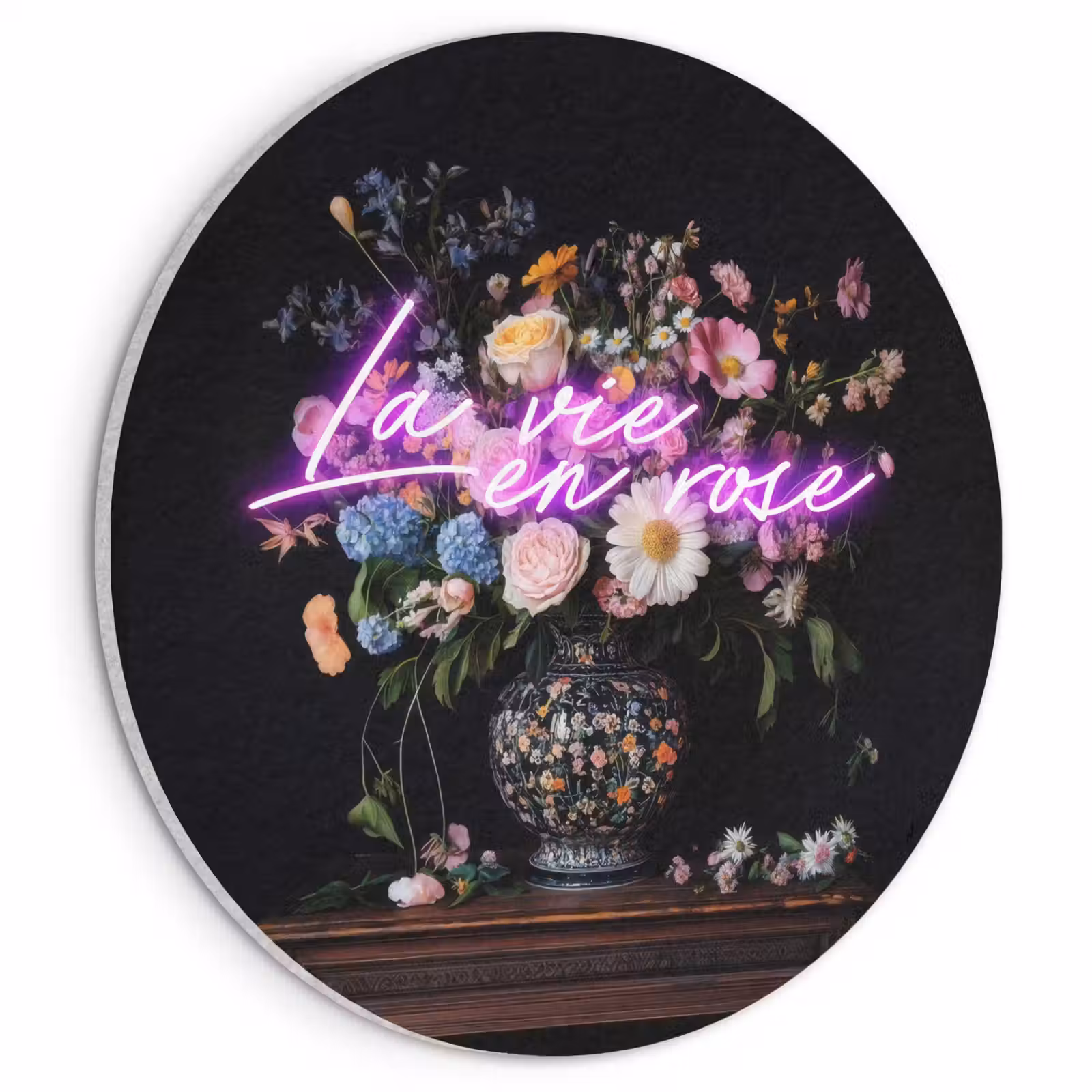 Akoestisch schilderij rond - Neon - Vaas - Bloemen — 1