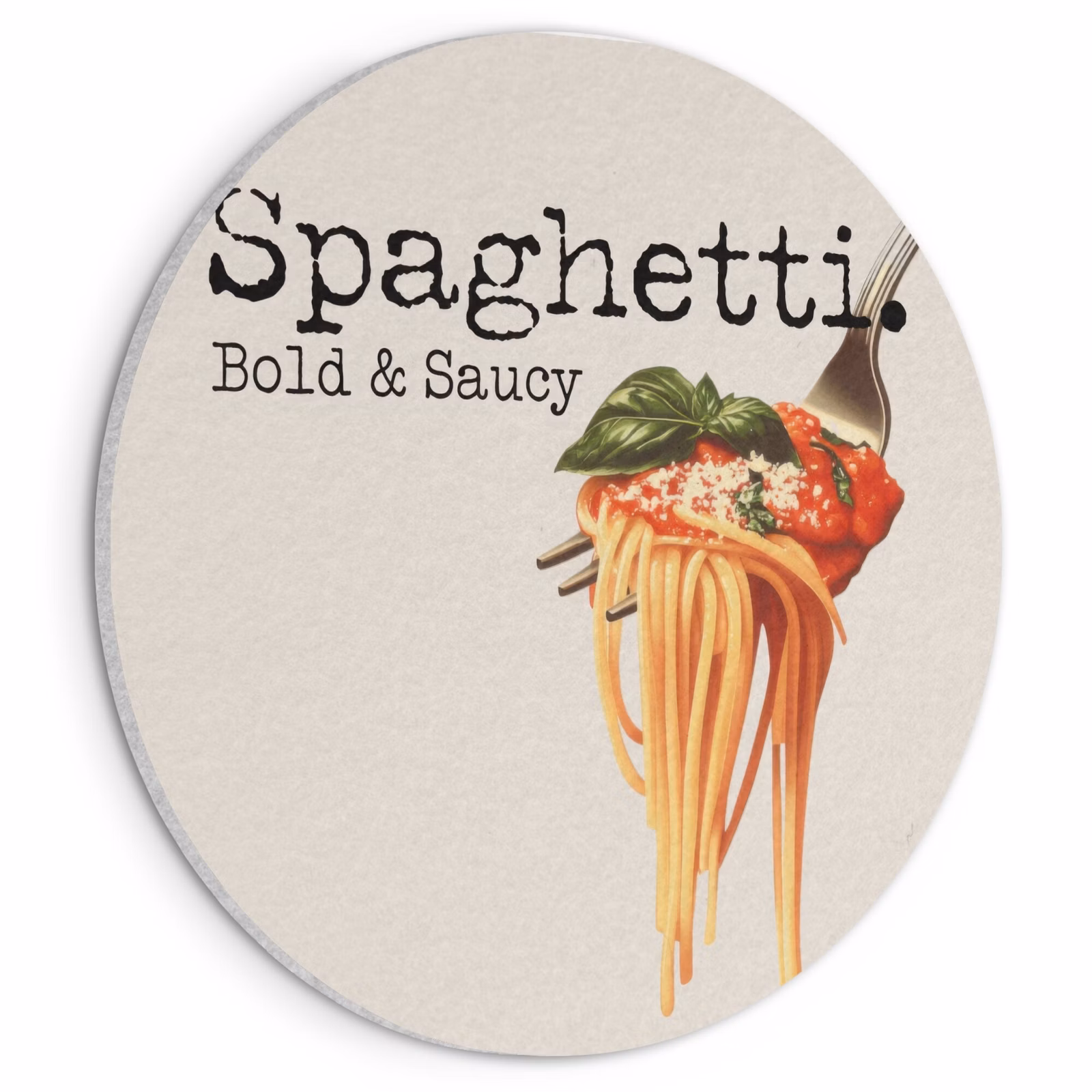 Akoestisch schilderij rond - Spaghetti - tomatensaus - Parmezaanse kaas — 1